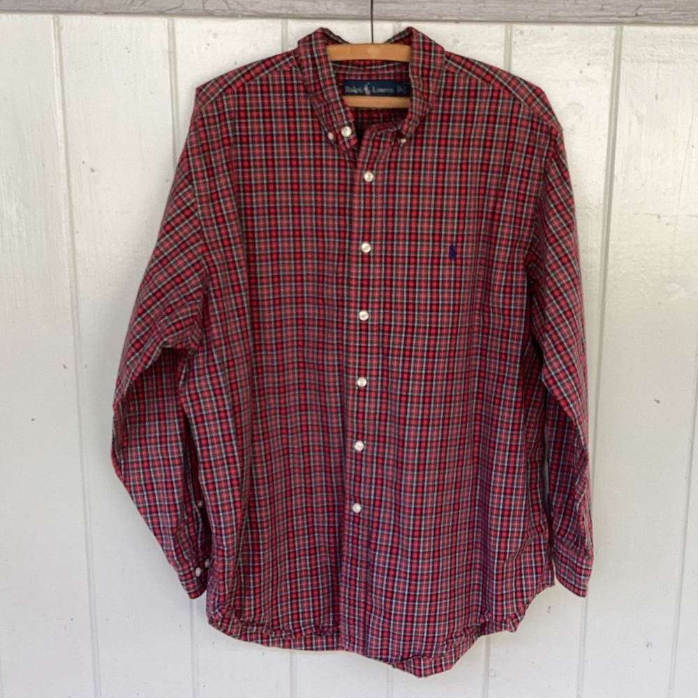 Ralph Lauren button down SHIRT plaid Classic Fit red